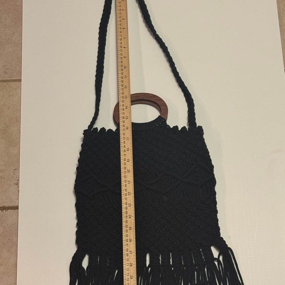 Danielle Nicole Black Macrame Purse Boho Tote - image 2